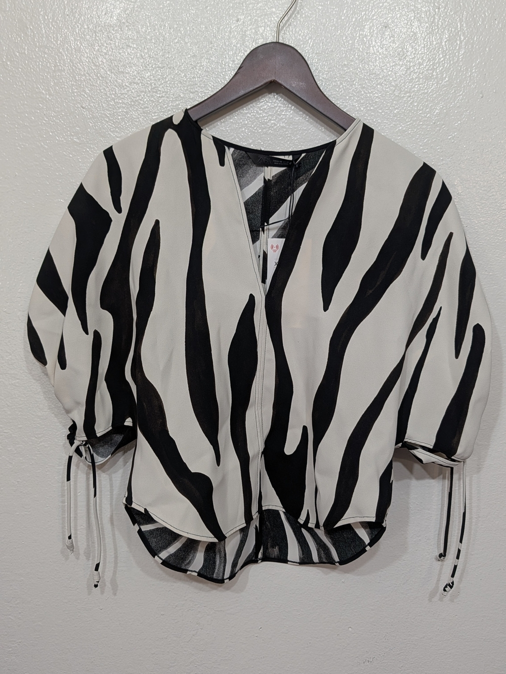 Zara Black & White Zebra-Print Puff Sleeve Blouse